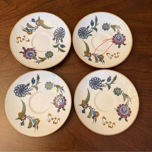 Set of 4 Vintage Royal Worcester Palmyra “Bride of the Desert” Saucers Approx 6”